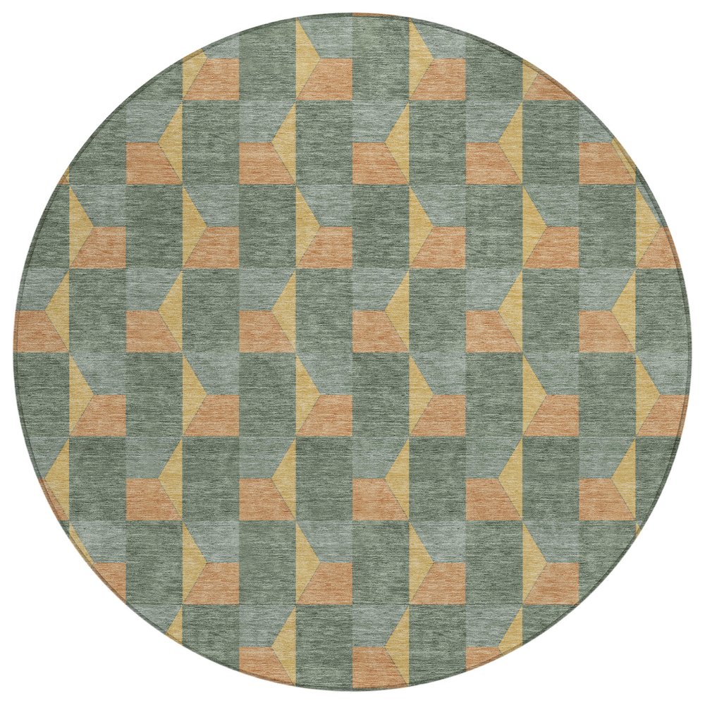 Machine Washable Indoor/Outdoor Chantille ACN2680 Green 8' x 8' Round Rug. Picture 1