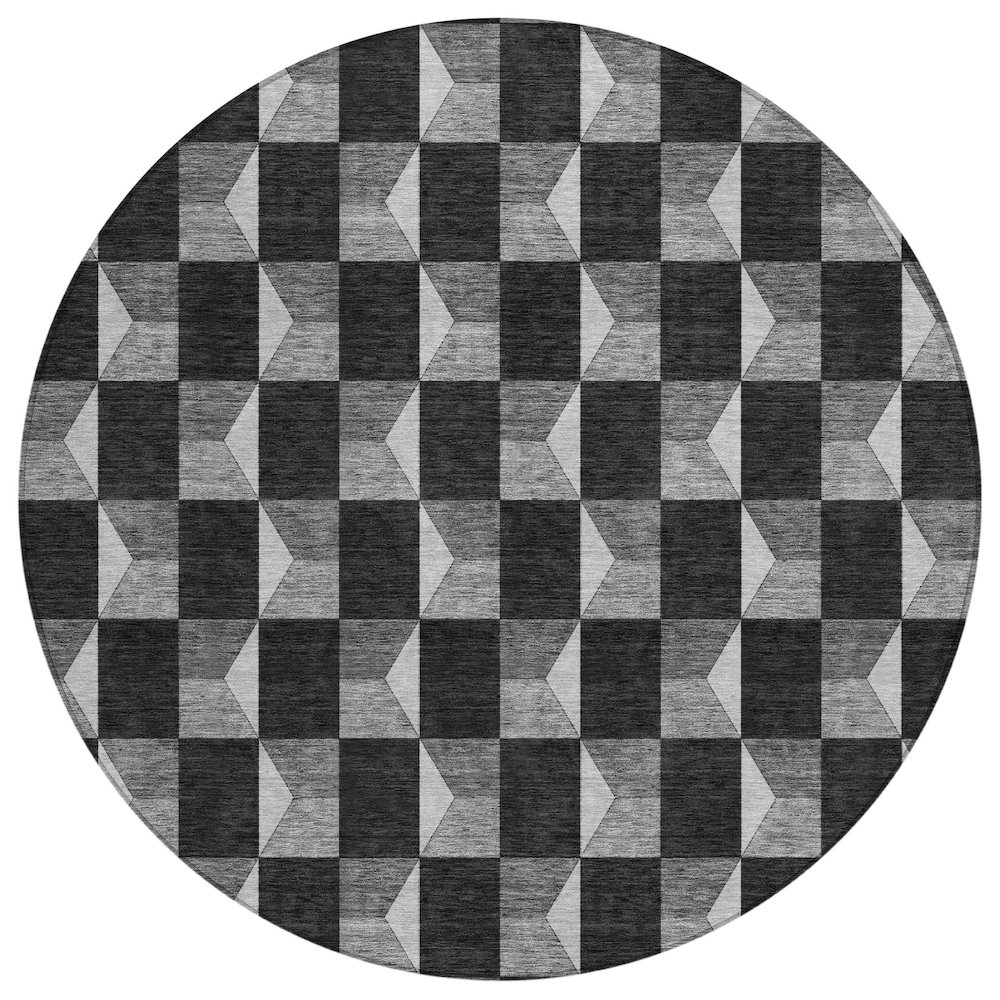 Machine Washable Indoor/Outdoor Chantille ACN2680 Black 8' x 8' Round Rug. Picture 1