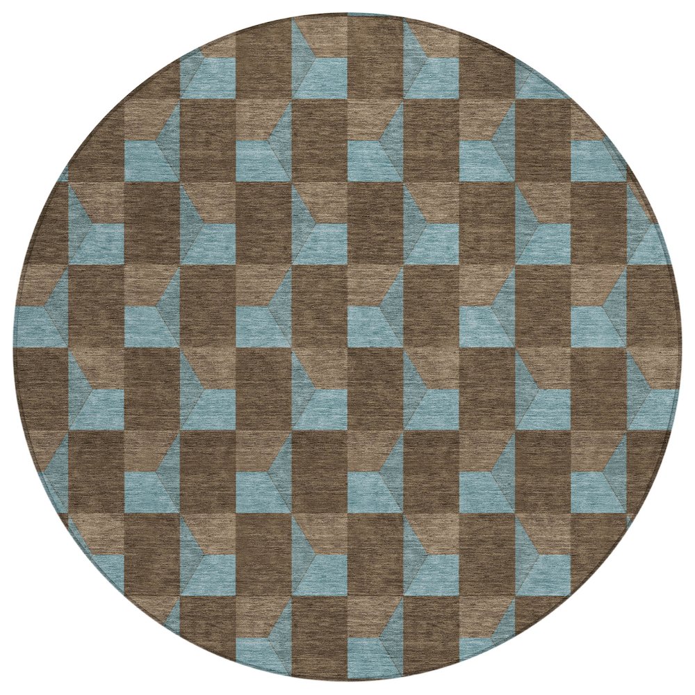 Machine Washable Indoor/Outdoor Chantille ACN2680 Brown 8' x 8' Round Rug. Picture 1