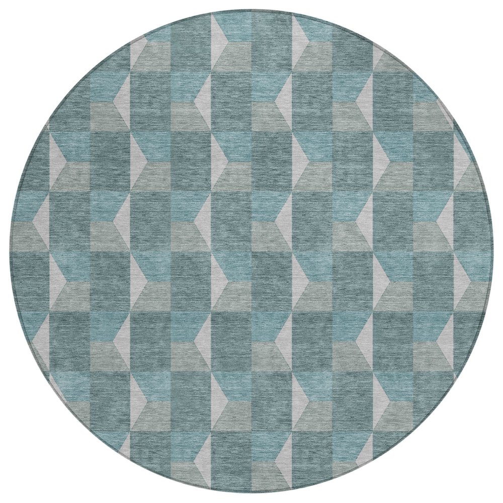 Machine Washable Indoor/Outdoor Chantille ACN2680 Teal 8' x 8' Round Rug. Picture 1