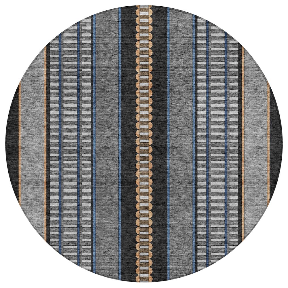 Machine Washable Indoor/Outdoor Chantille ACN2681 Black 8' x 8' Round Rug. Picture 1