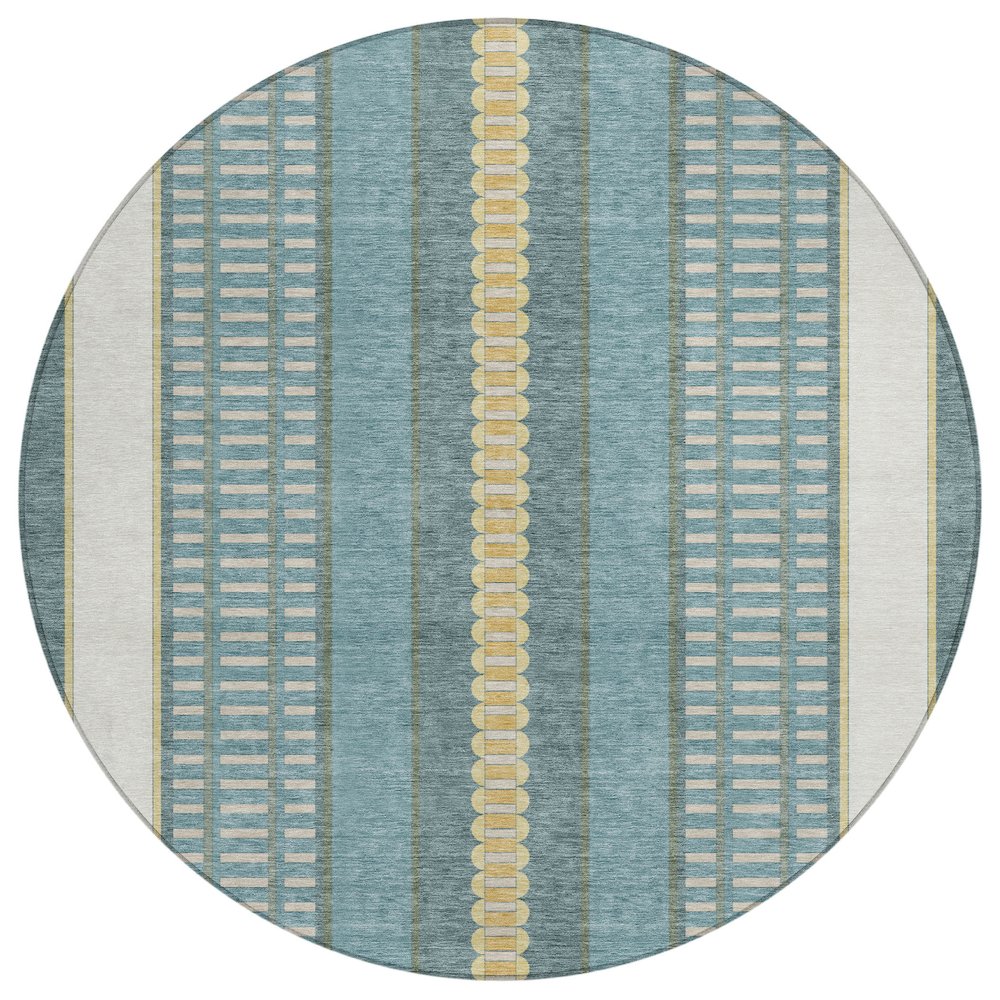 Machine Washable Indoor/Outdoor Chantille ACN2681 Teal 8' x 8' Round Rug. Picture 1