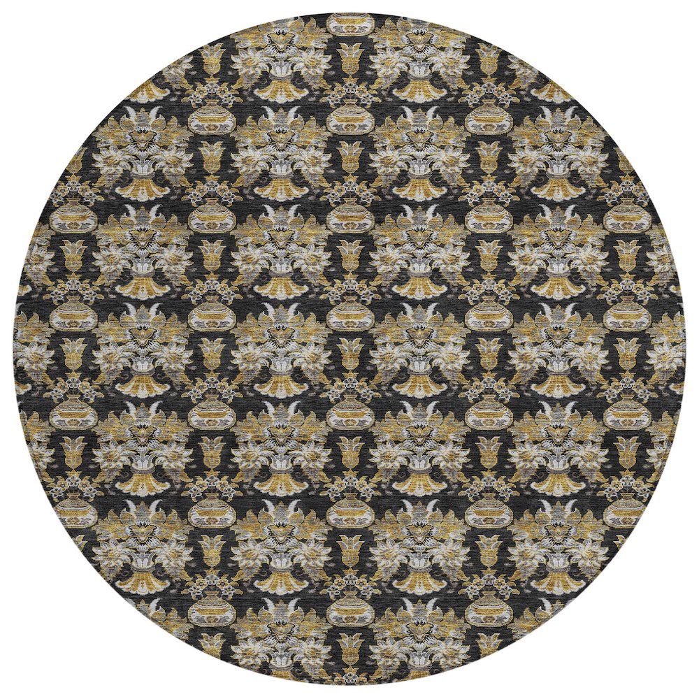 Machine Washable Indoor/Outdoor Chantille ACN2682 Black 8' x 8' Round Rug. Picture 1