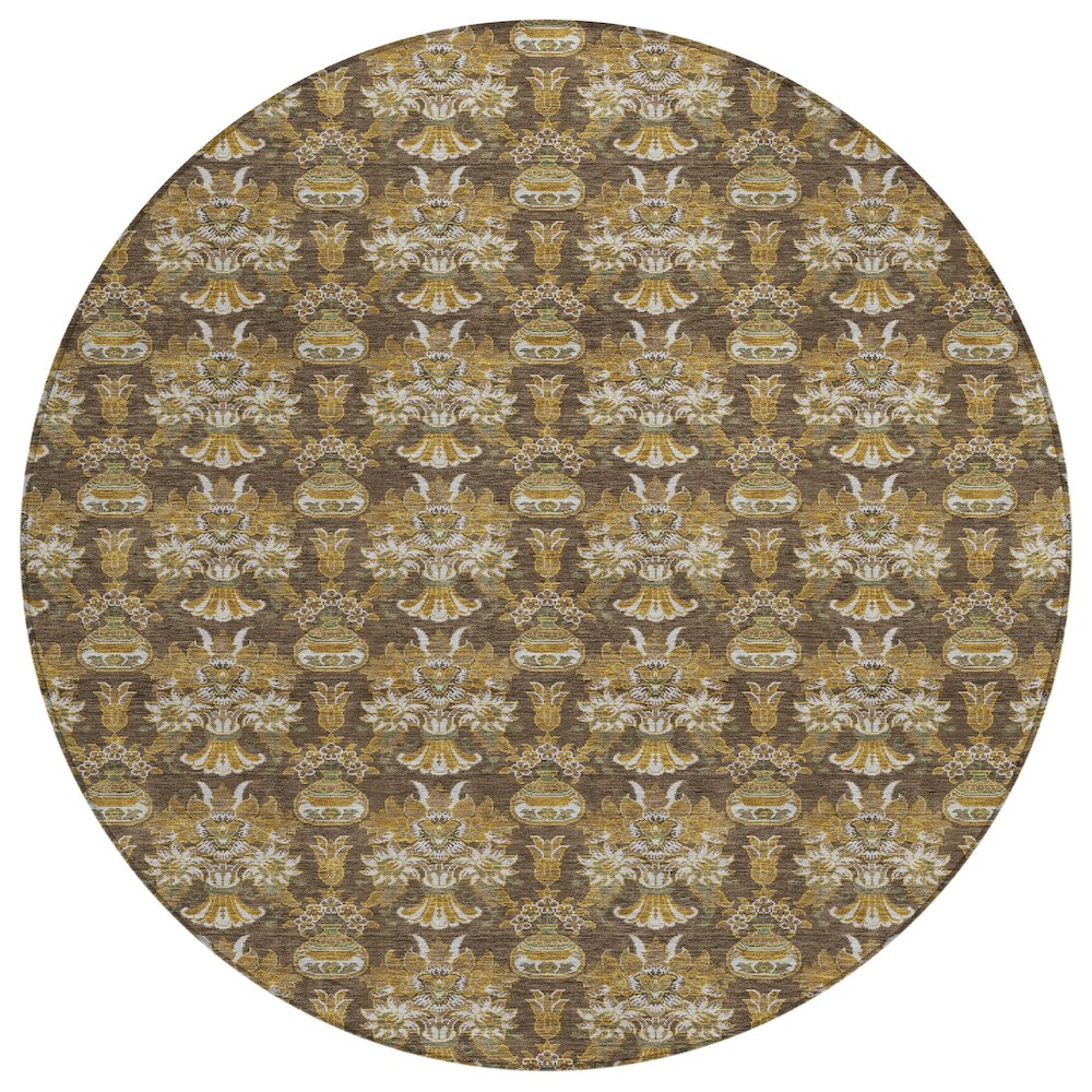 Machine Washable Indoor/Outdoor Chantille ACN2682 Brown 8' x 8' Round Rug. Picture 1