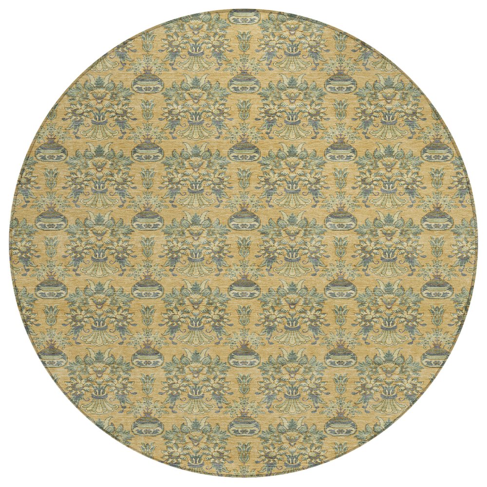 Machine Washable Indoor/Outdoor Chantille ACN2682 Gold 8' x 8' Round Rug. Picture 1