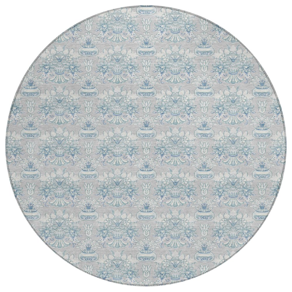 Machine Washable Indoor/Outdoor Chantille ACN2682 Gray 8' x 8' Round Rug. Picture 1
