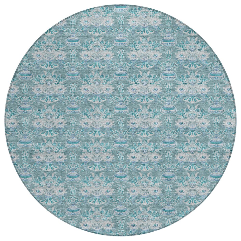 Machine Washable Indoor/Outdoor Chantille ACN2682 Teal 8' x 8' Round Rug. Picture 1