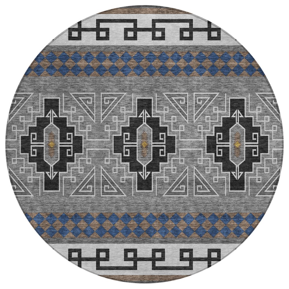 Machine Washable Indoor/Outdoor Chantille ACN2683 Black 8' x 8' Round Rug. Picture 1