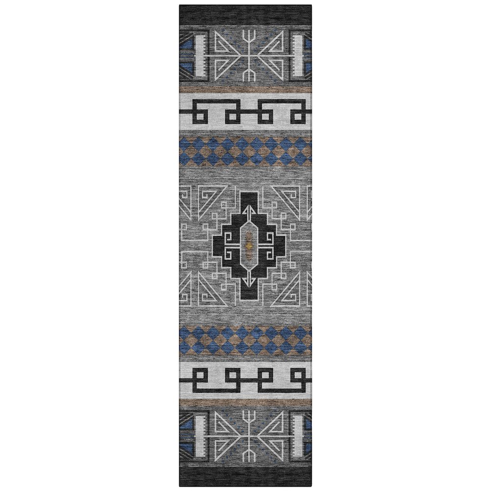 Machine Washable Indoor/Outdoor Chantille ACN2683 Black 2'3" x 7'6" Runner Rug. Picture 1