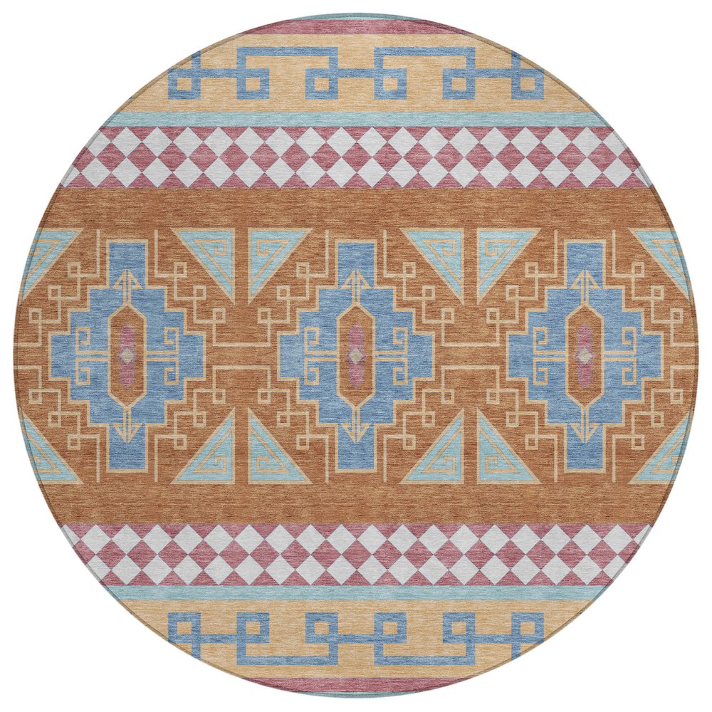 Machine Washable Indoor/Outdoor Chantille ACN2683 Blue 8' x 8' Round Rug. Picture 1