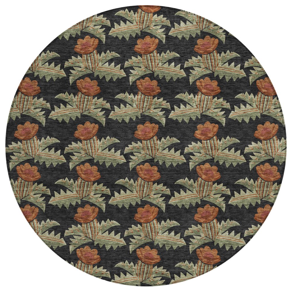 Machine Washable Indoor/Outdoor Chantille ACN2684 Black 8' x 8' Round Rug. Picture 1