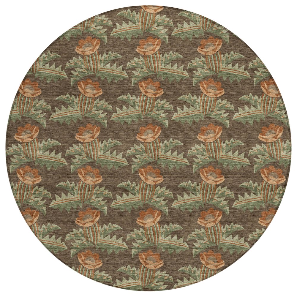 Machine Washable Indoor/Outdoor Chantille ACN2684 Brown 8' x 8' Round Rug. Picture 1