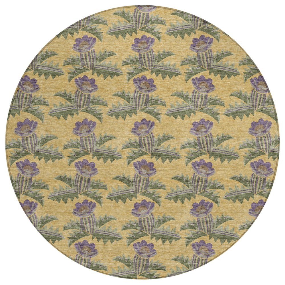 Machine Washable Indoor/Outdoor Chantille ACN2684 Gold 8' x 8' Round Rug. Picture 1