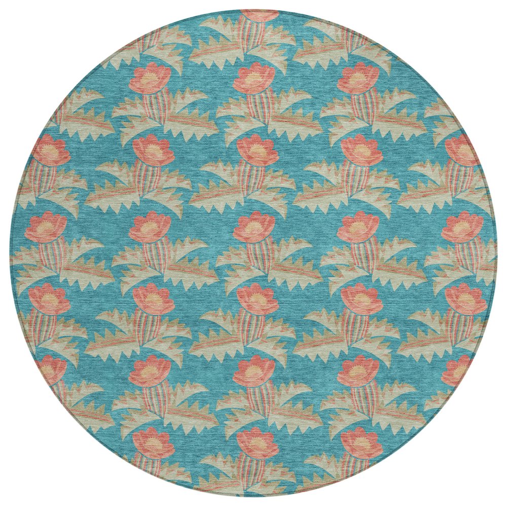 Machine Washable Indoor/Outdoor Chantille ACN2684 Teal 8' x 8' Round Rug. Picture 1