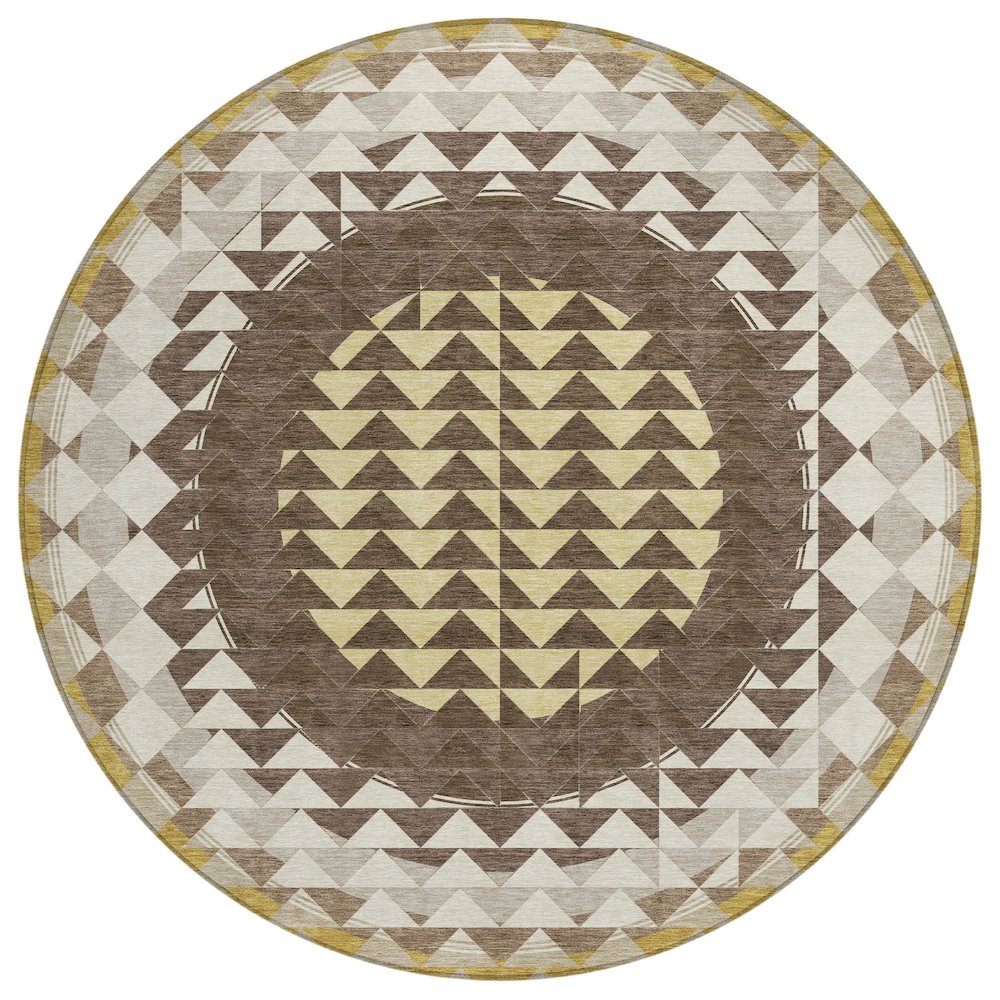 Machine Washable Indoor/Outdoor Chantille ACN2685 Brown 8' x 8' Round Rug. Picture 1