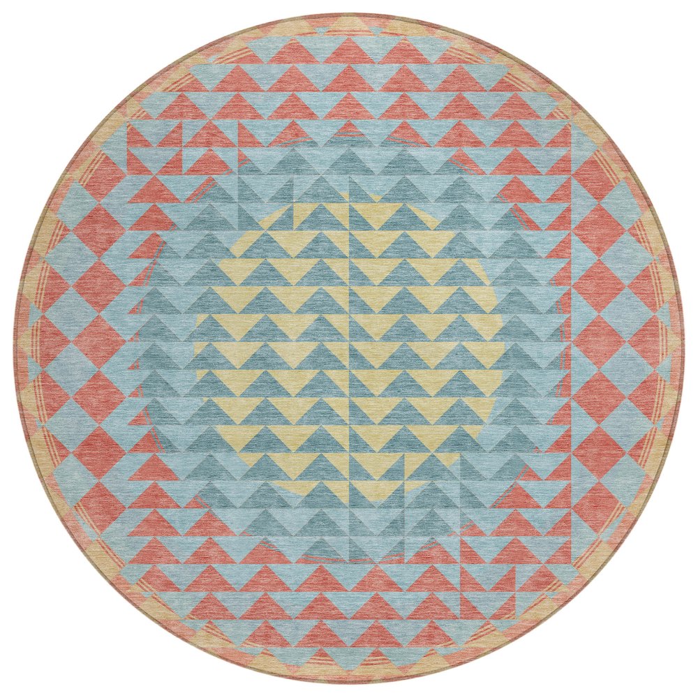 Machine Washable Indoor/Outdoor Chantille ACN2685 Teal 8' x 8' Round Rug. Picture 1