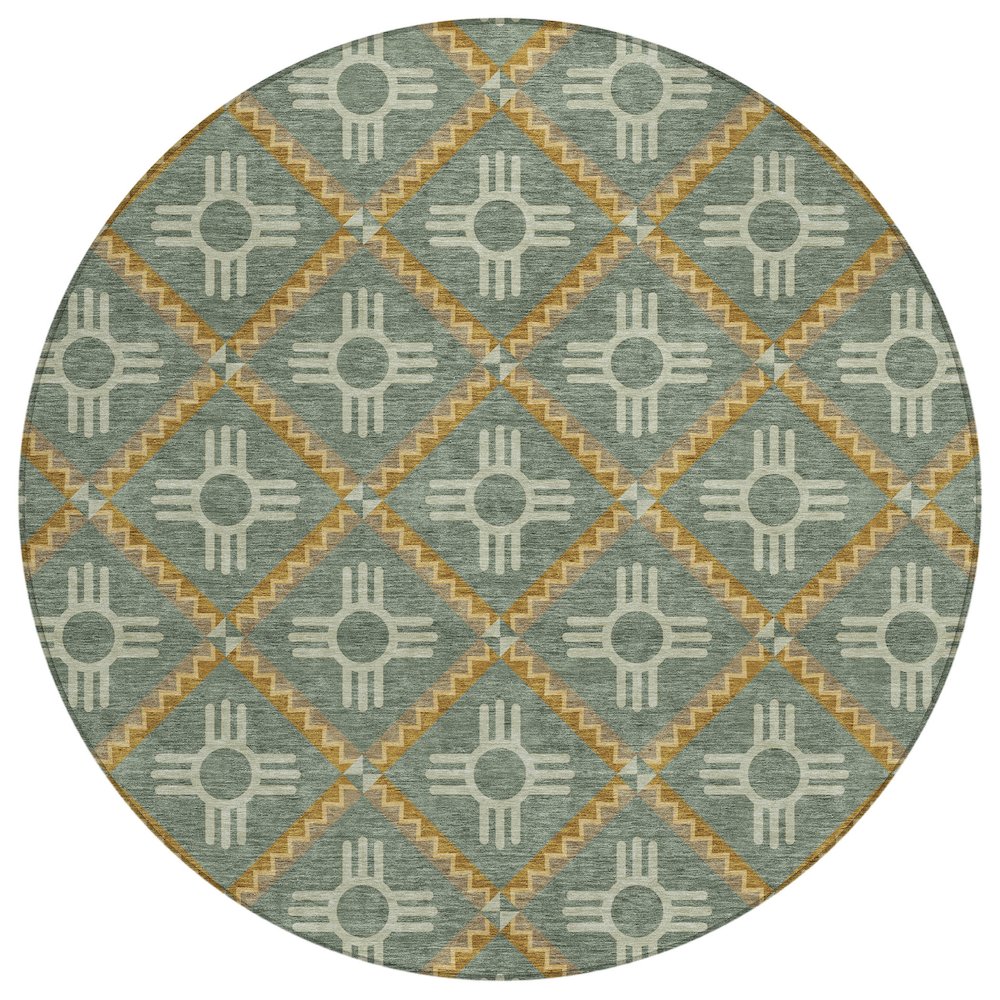 Machine Washable Indoor/Outdoor Chantille ACN2686 Green 8' x 8' Round Rug. Picture 1