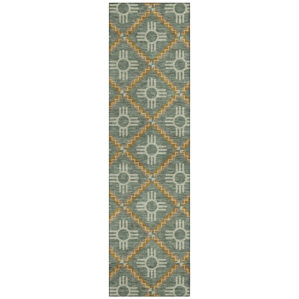 Machine Washable Indoor/Outdoor Chantille ACN2686 Green 2'3" x 7'6" Runner Rug. Picture 1