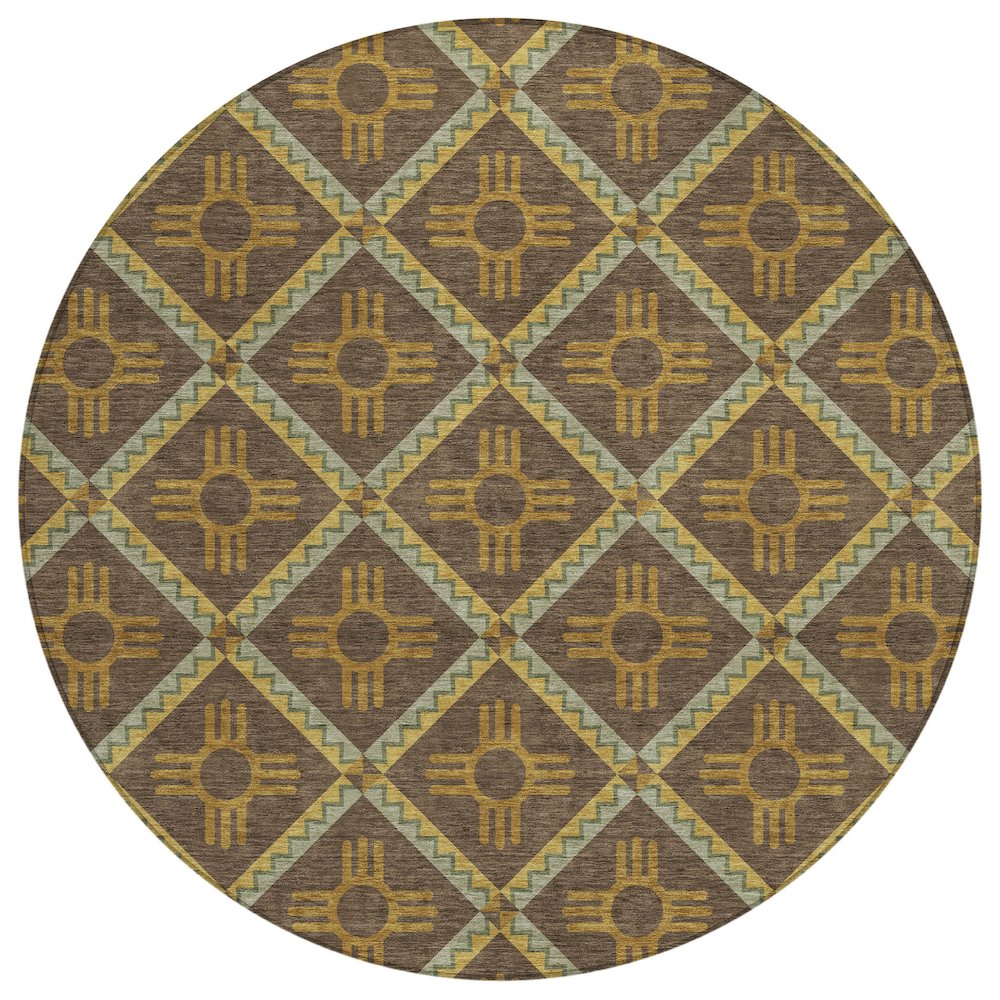Machine Washable Indoor/Outdoor Chantille ACN2686 Brown 8' x 8' Round Rug. Picture 1