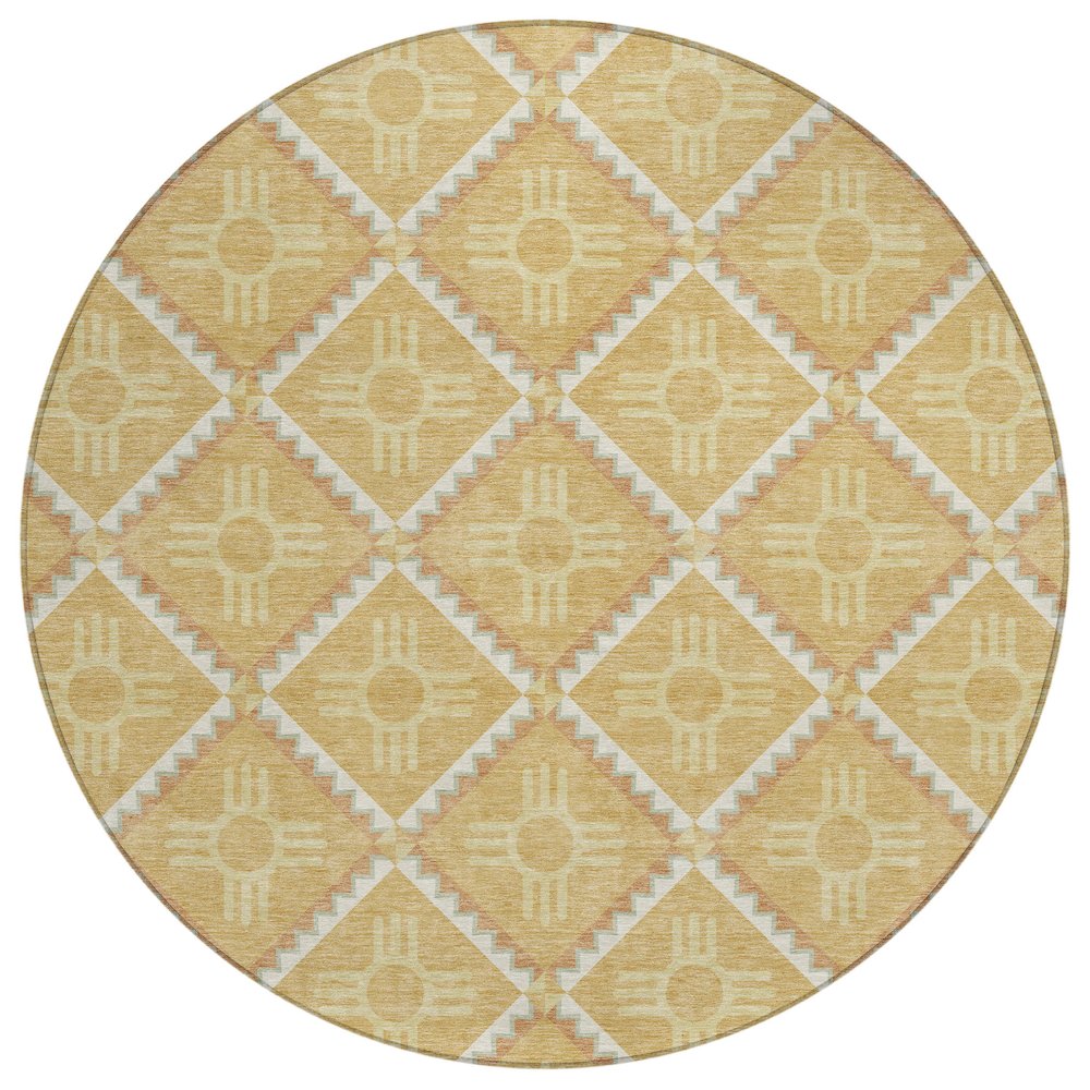Machine Washable Indoor/Outdoor Chantille ACN2686 Gold 8' x 8' Round Rug. Picture 1