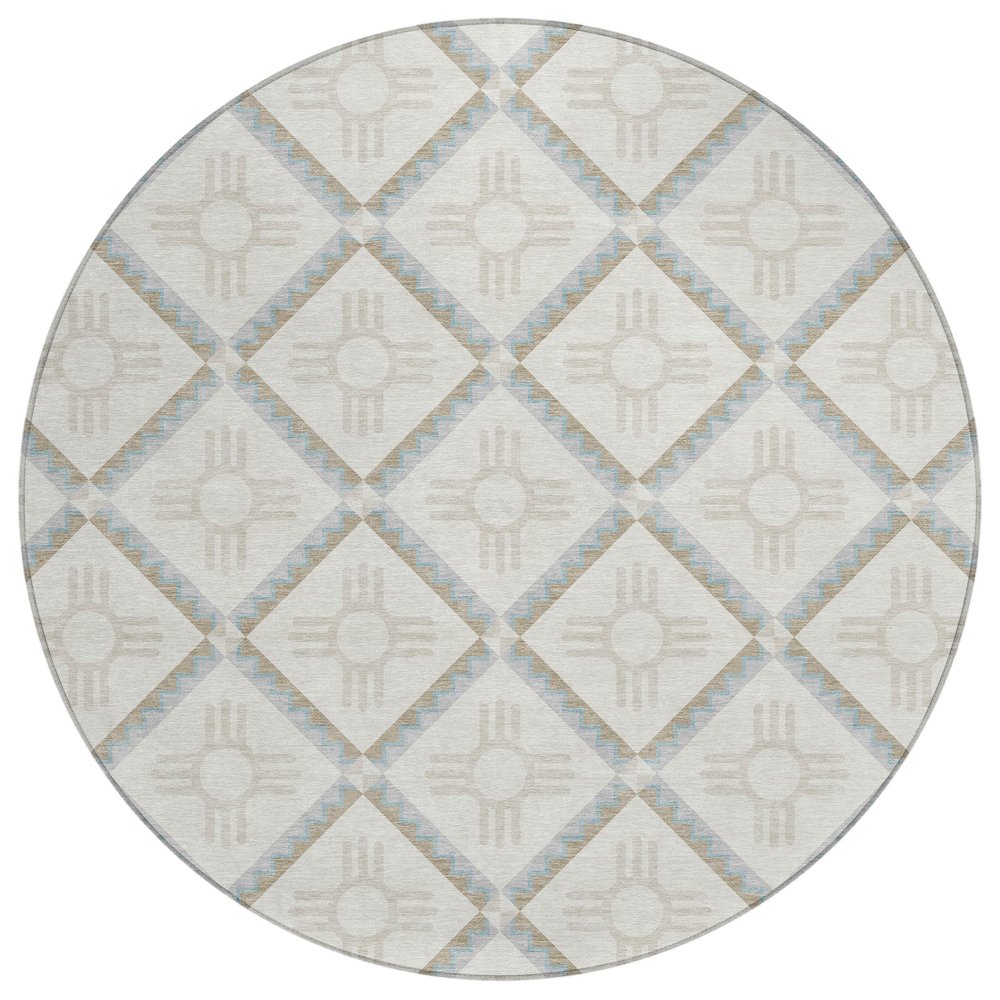 Machine Washable Indoor/Outdoor Chantille ACN2686 Ivory 8' x 8' Round Rug. Picture 1