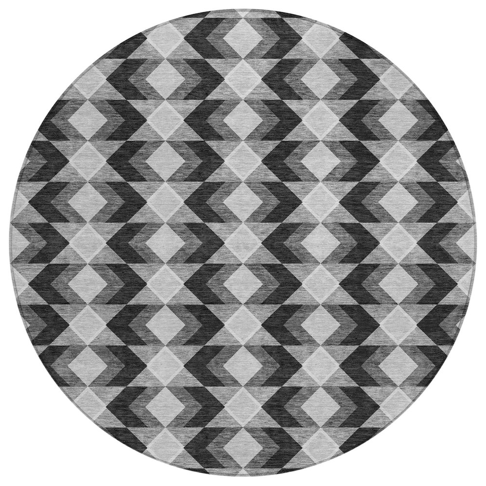 Machine Washable Indoor/Outdoor Chantille ACN2687 Black 8' x 8' Round Rug. Picture 1