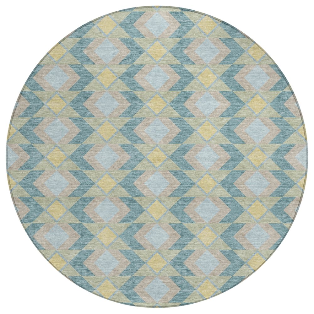 Machine Washable Indoor/Outdoor Chantille ACN2687 Teal 8' x 8' Round Rug. Picture 1