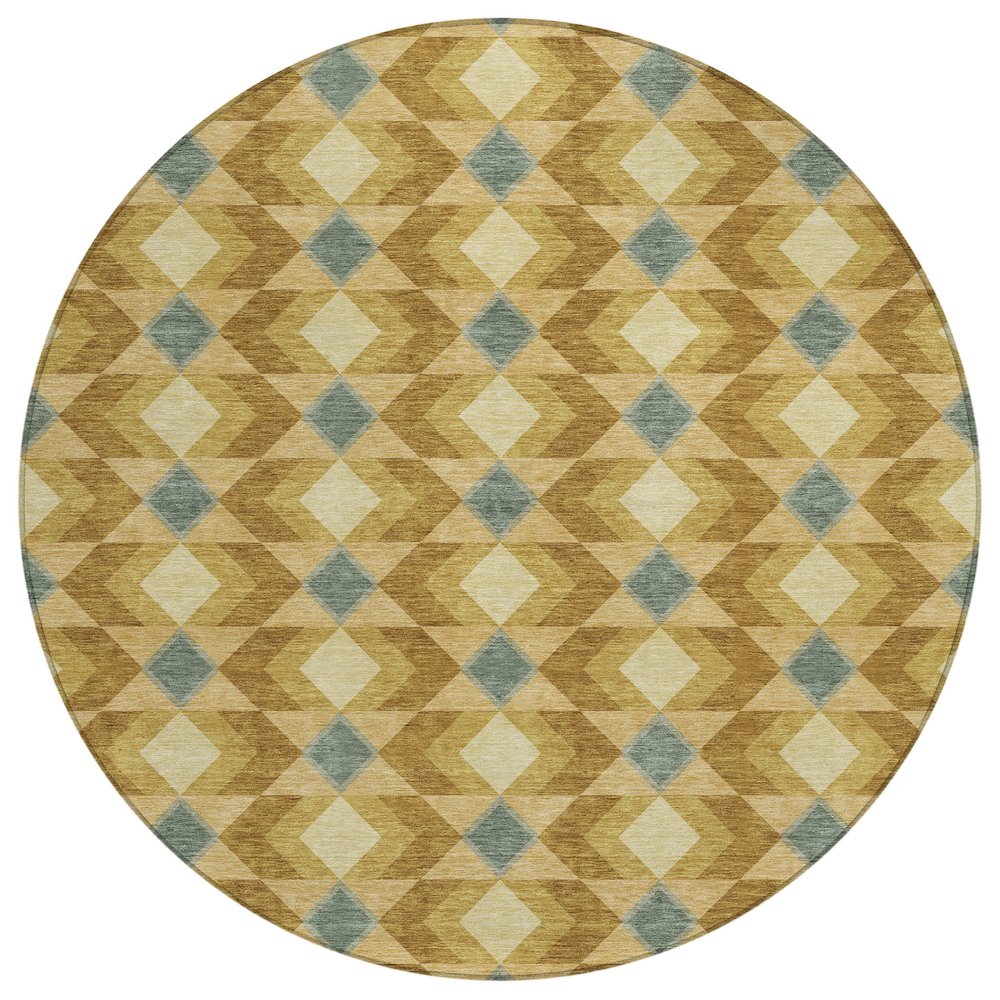 Machine Washable Indoor/Outdoor Chantille ACN2687 Gold 8' x 8' Round Rug. Picture 1