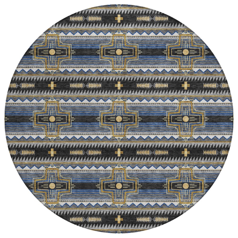 Machine Washable Indoor/Outdoor Chantille ACN2688 Black 8' x 8' Round Rug. Picture 1