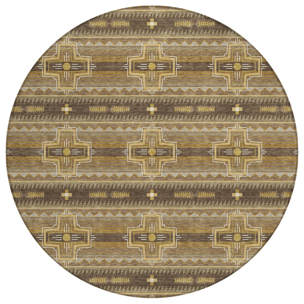 Machine Washable Indoor/Outdoor Chantille ACN2688 Brown 8' x 8' Round Rug. Picture 1