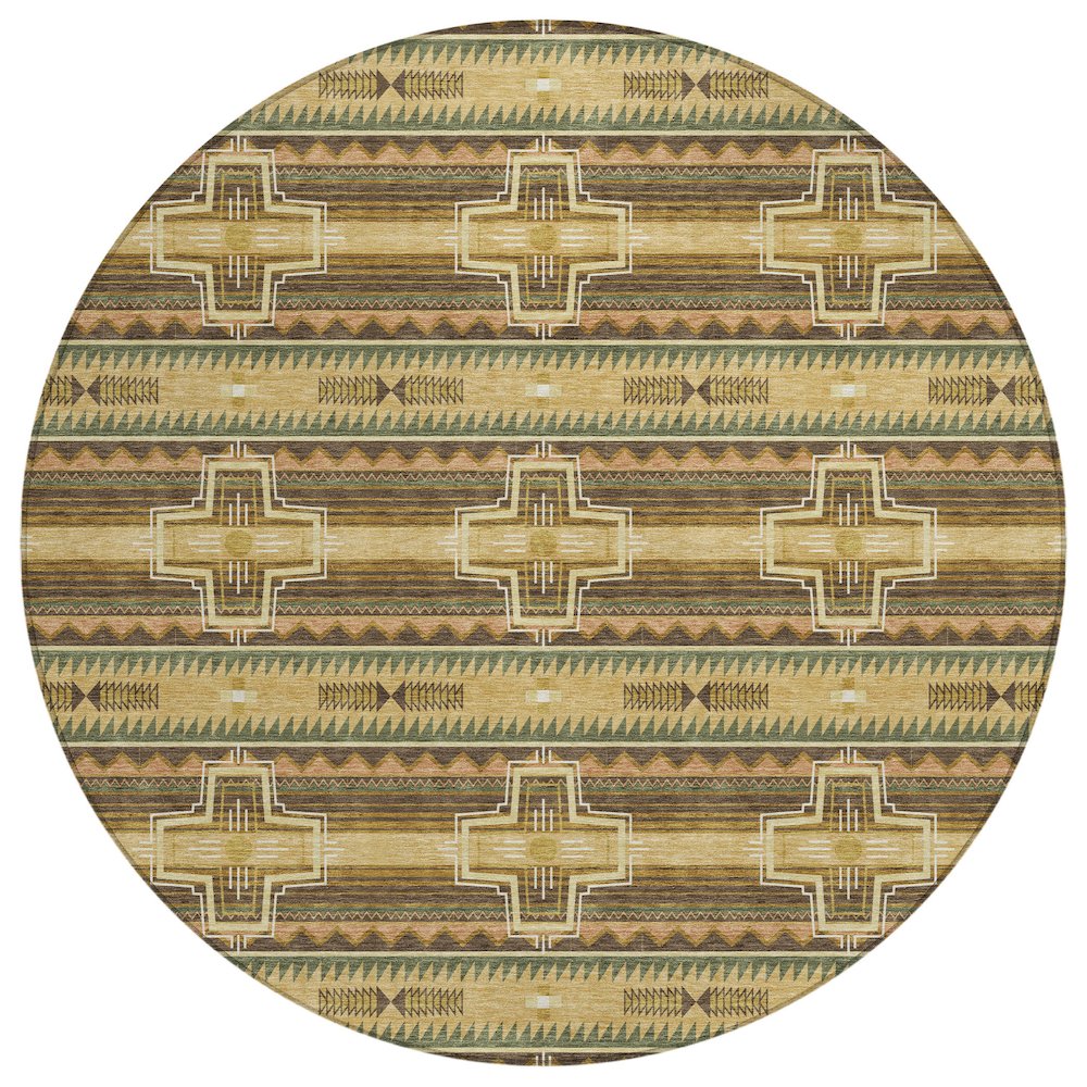 Machine Washable Indoor/Outdoor Chantille ACN2688 Gold 8' x 8' Round Rug. Picture 1