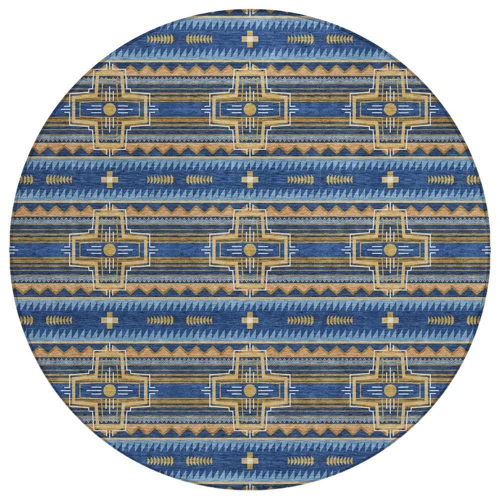 Machine Washable Indoor/Outdoor Chantille ACN2688 Blue 8' x 8' Round Rug. Picture 1