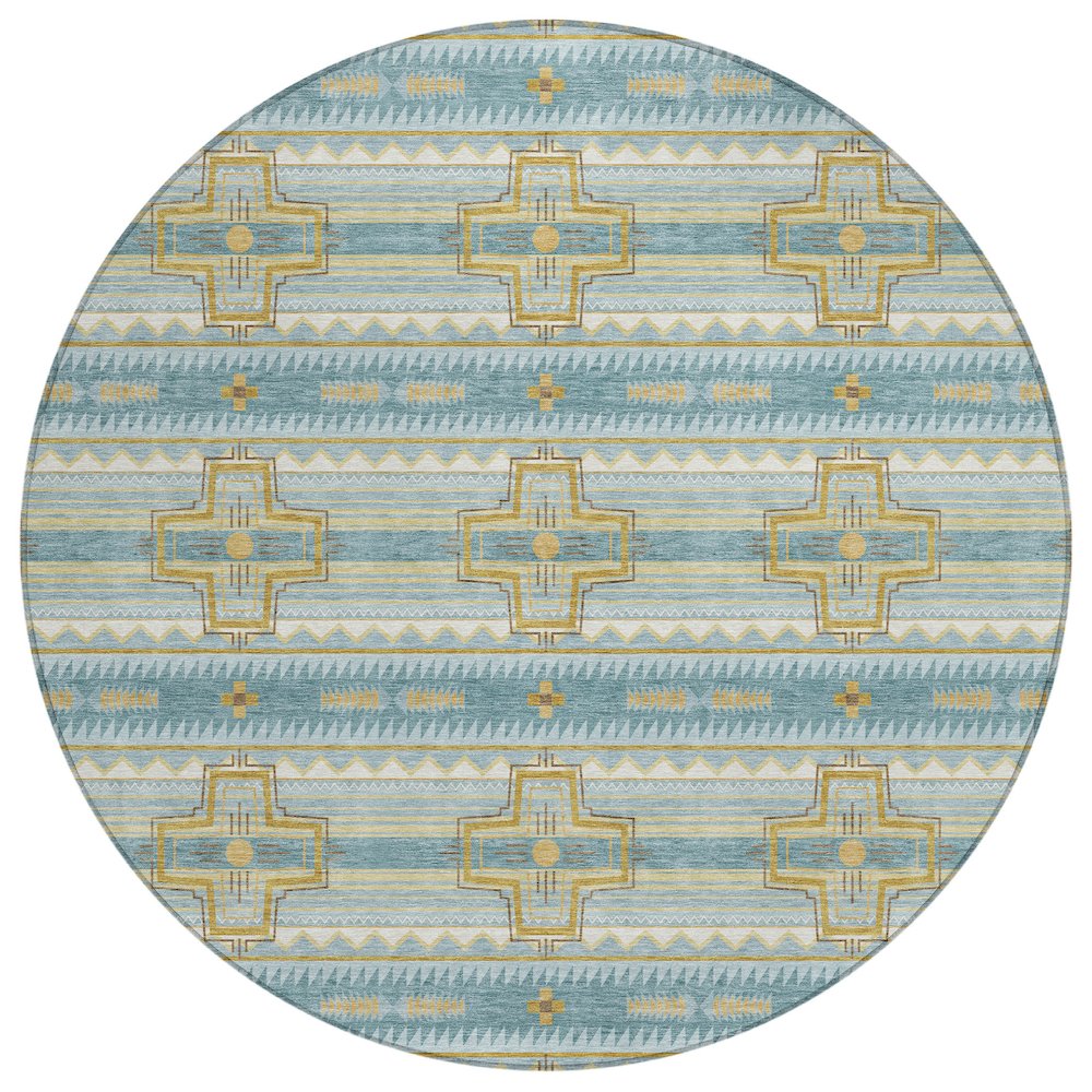 Machine Washable Indoor/Outdoor Chantille ACN2688 Teal 8' x 8' Round Rug. Picture 1