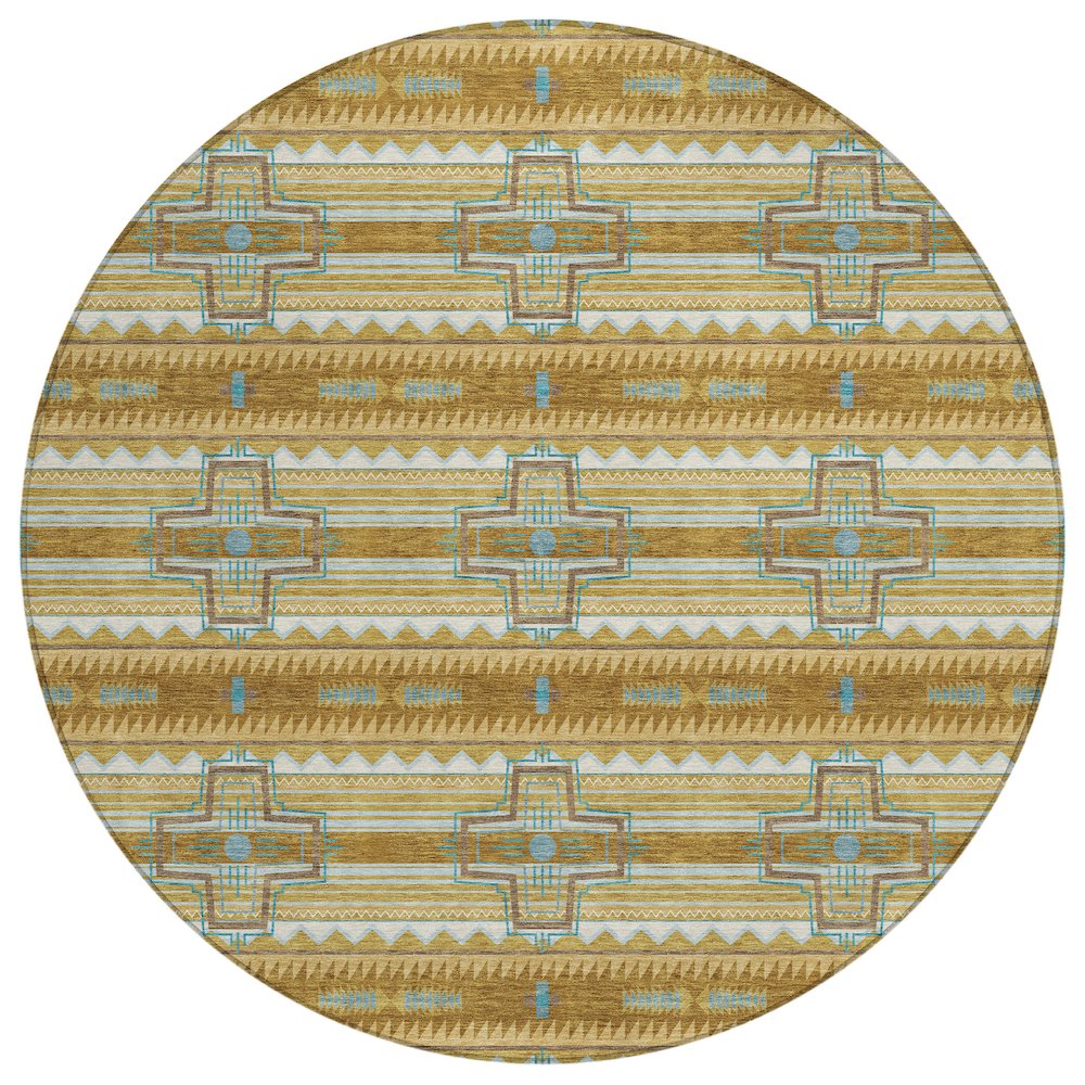 Machine Washable Indoor/Outdoor Chantille ACN2688 Gold 8' x 8' Round Rug. Picture 1