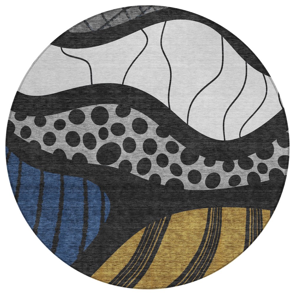 Machine Washable Indoor/Outdoor Chantille ACN2689 Black 8' x 8' Round Rug. Picture 1