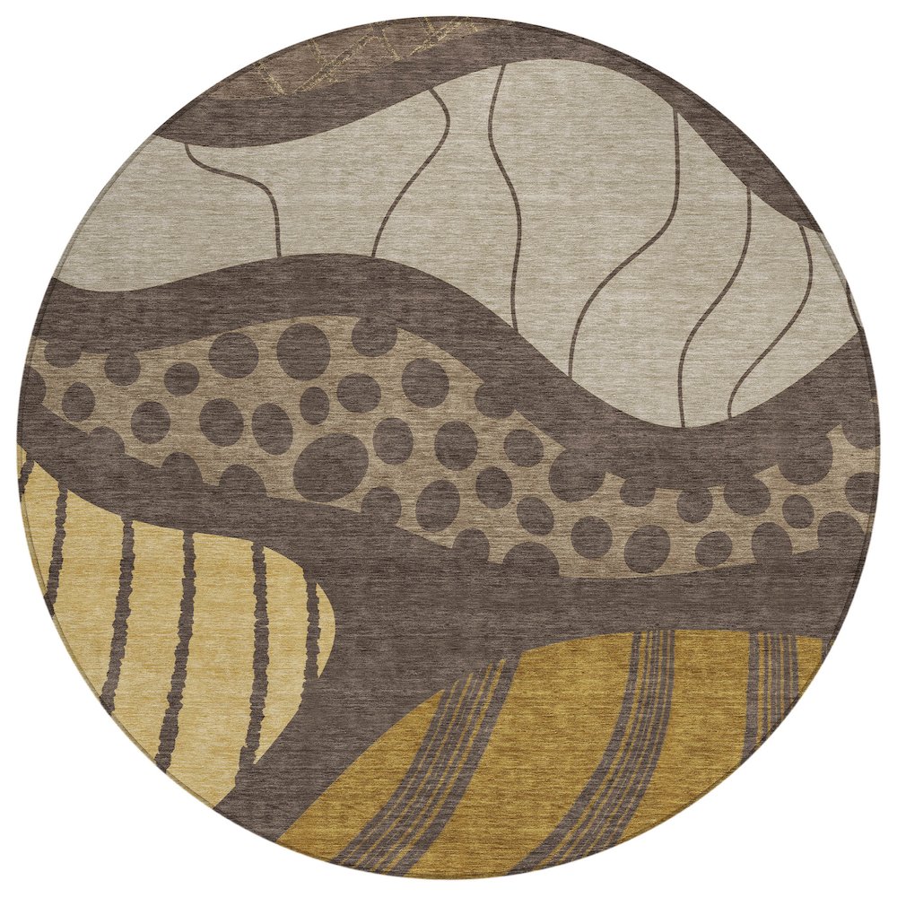 Machine Washable Indoor/Outdoor Chantille ACN2689 Brown 8' x 8' Round Rug. Picture 1
