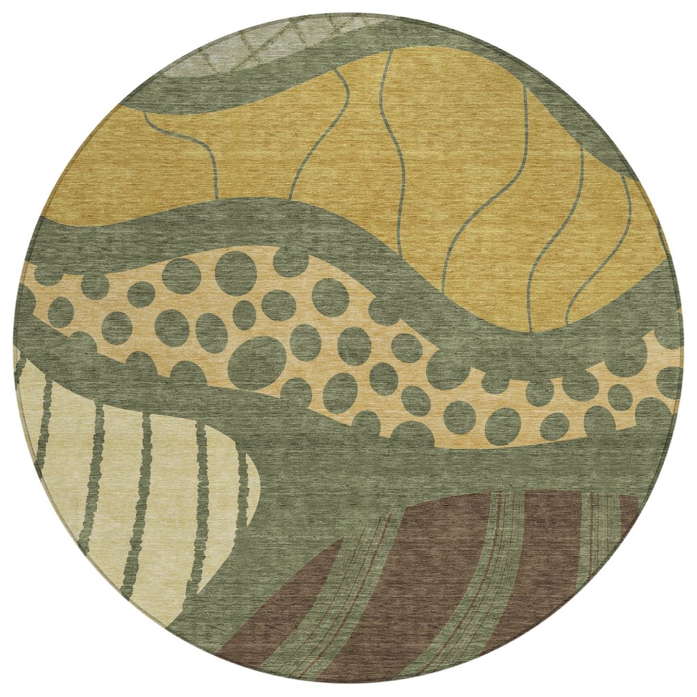 Machine Washable Indoor/Outdoor Chantille ACN2689 Green 8' x 8' Round Rug. Picture 1