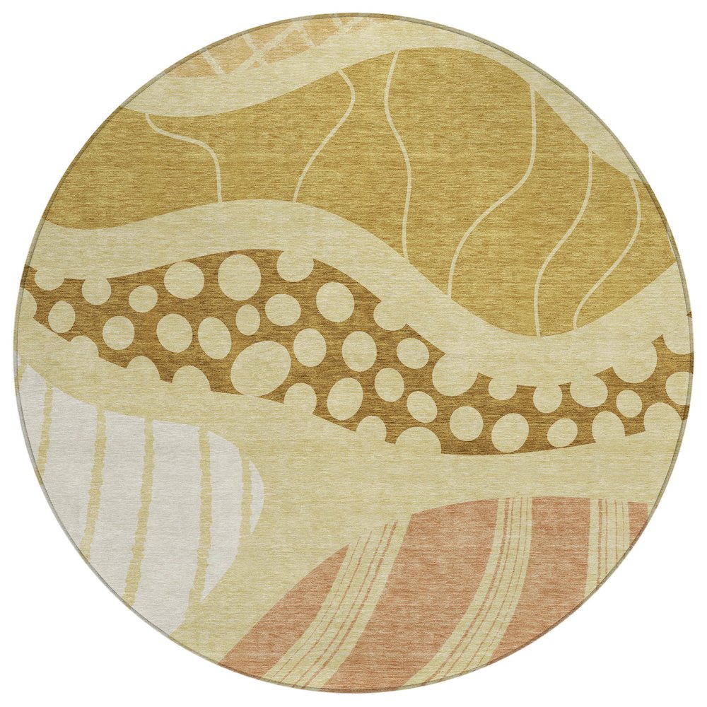 Machine Washable Indoor/Outdoor Chantille ACN2689 Gold 8' x 8' Round Rug. Picture 1