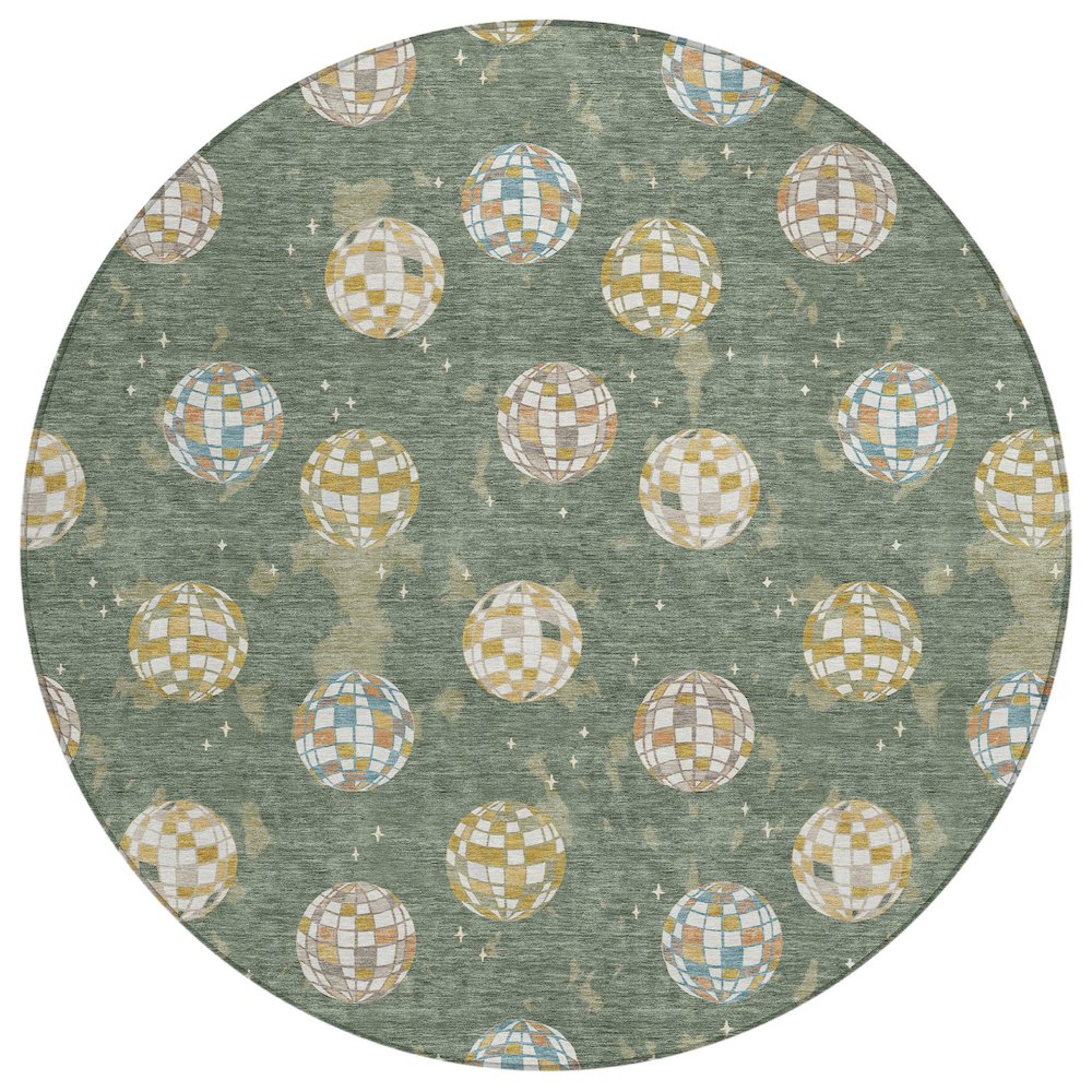 Machine Washable Indoor/Outdoor Chantille ACN2690 Green 8' x 8' Round Rug. Picture 1