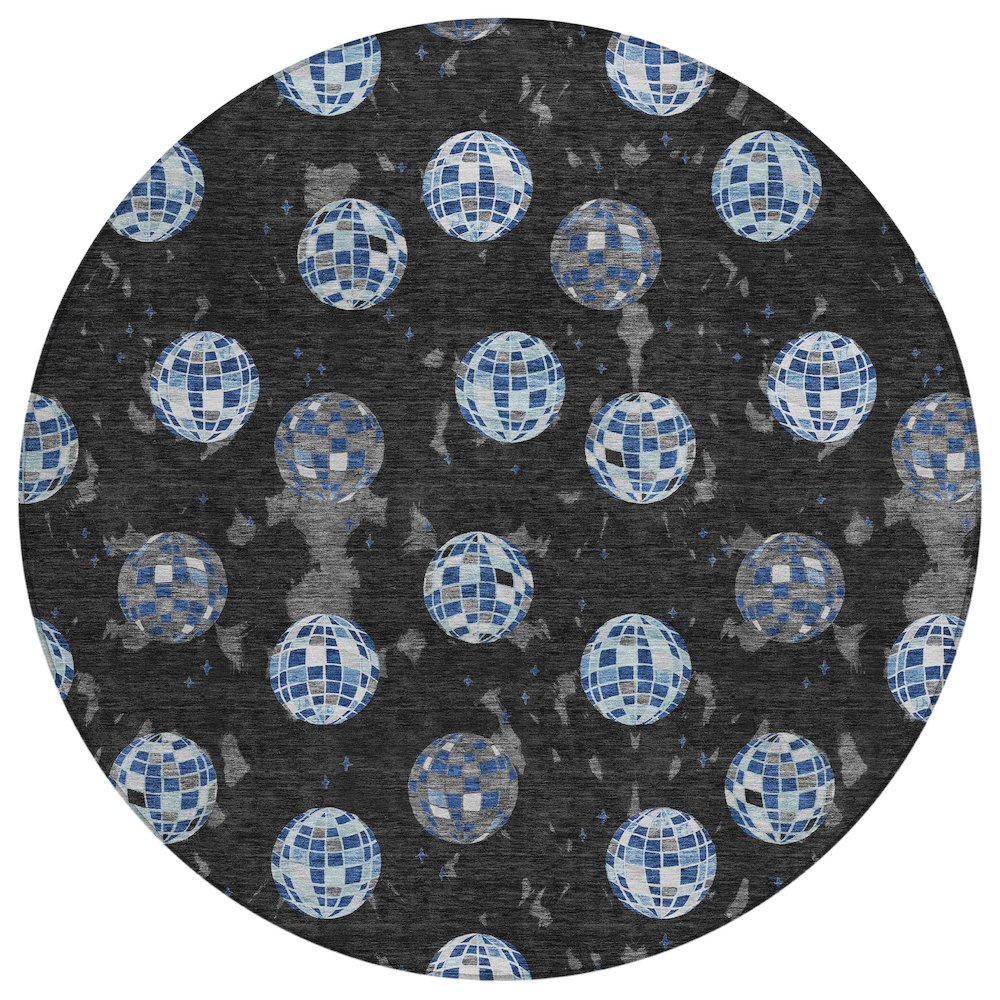 Machine Washable Indoor/Outdoor Chantille ACN2690 Black 8' x 8' Round Rug. Picture 1