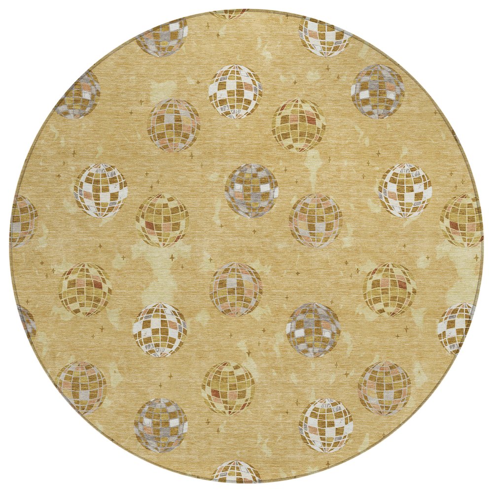 Machine Washable Indoor/Outdoor Chantille ACN2690 Gold 8' x 8' Round Rug. Picture 1
