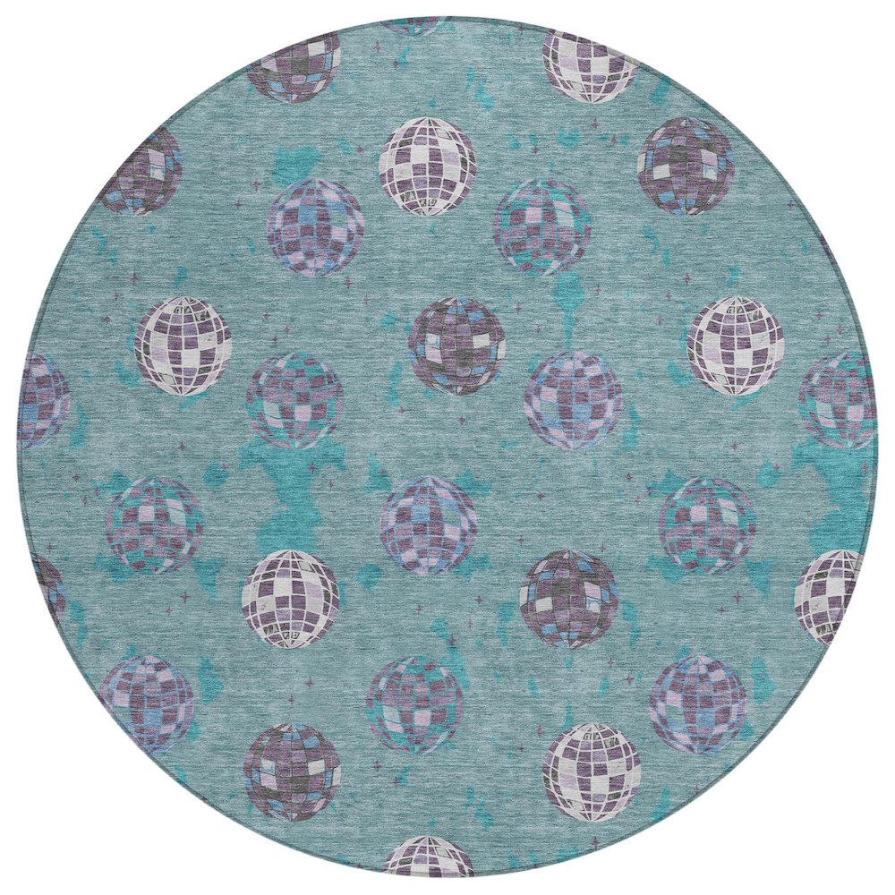 Machine Washable Indoor/Outdoor Chantille ACN2690 Teal 8' x 8' Round Rug. Picture 1