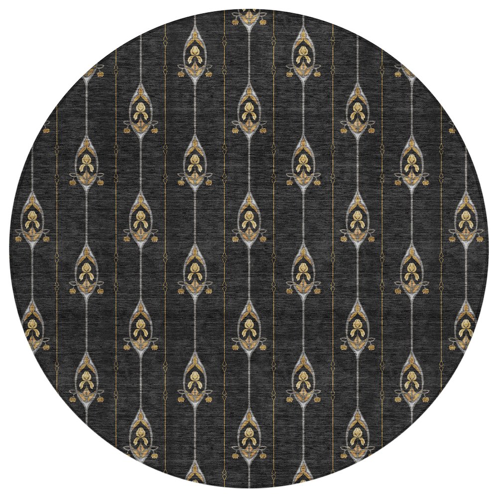 Machine Washable Indoor/Outdoor Chantille ACN2691 Black 8' x 8' Round Rug. Picture 1