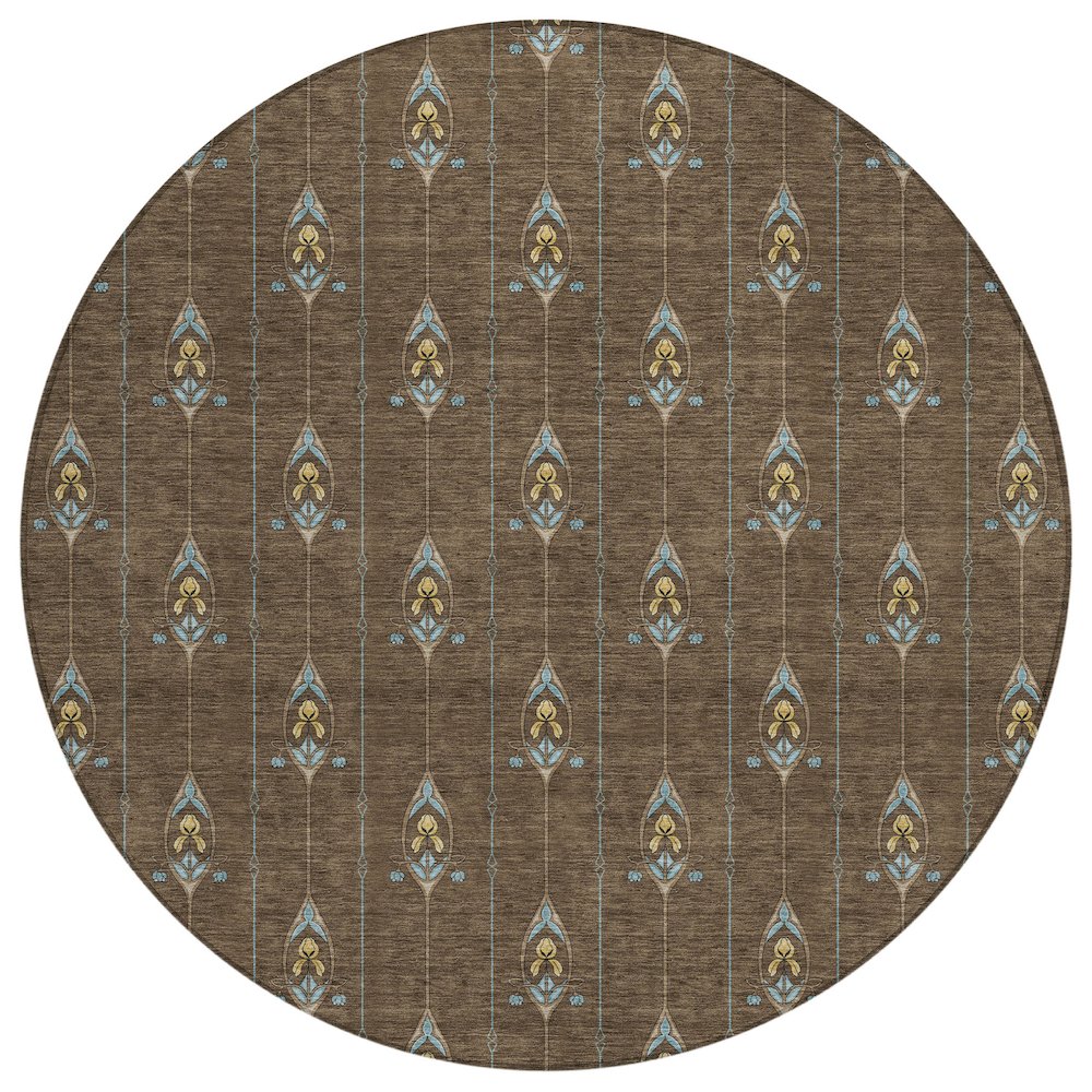 Machine Washable Indoor/Outdoor Chantille ACN2691 Brown 8' x 8' Round Rug. Picture 1