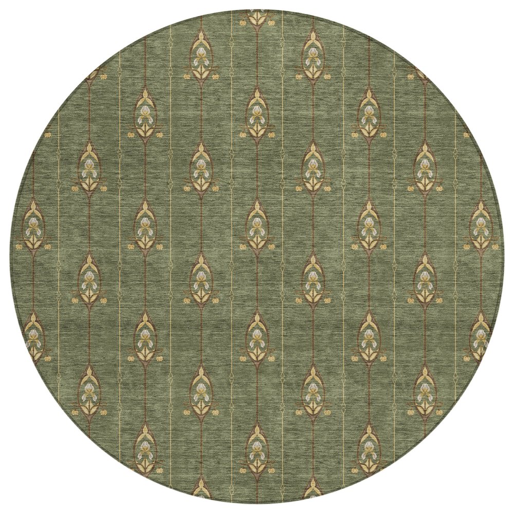 Machine Washable Indoor/Outdoor Chantille ACN2691 Green 8' x 8' Round Rug. Picture 1