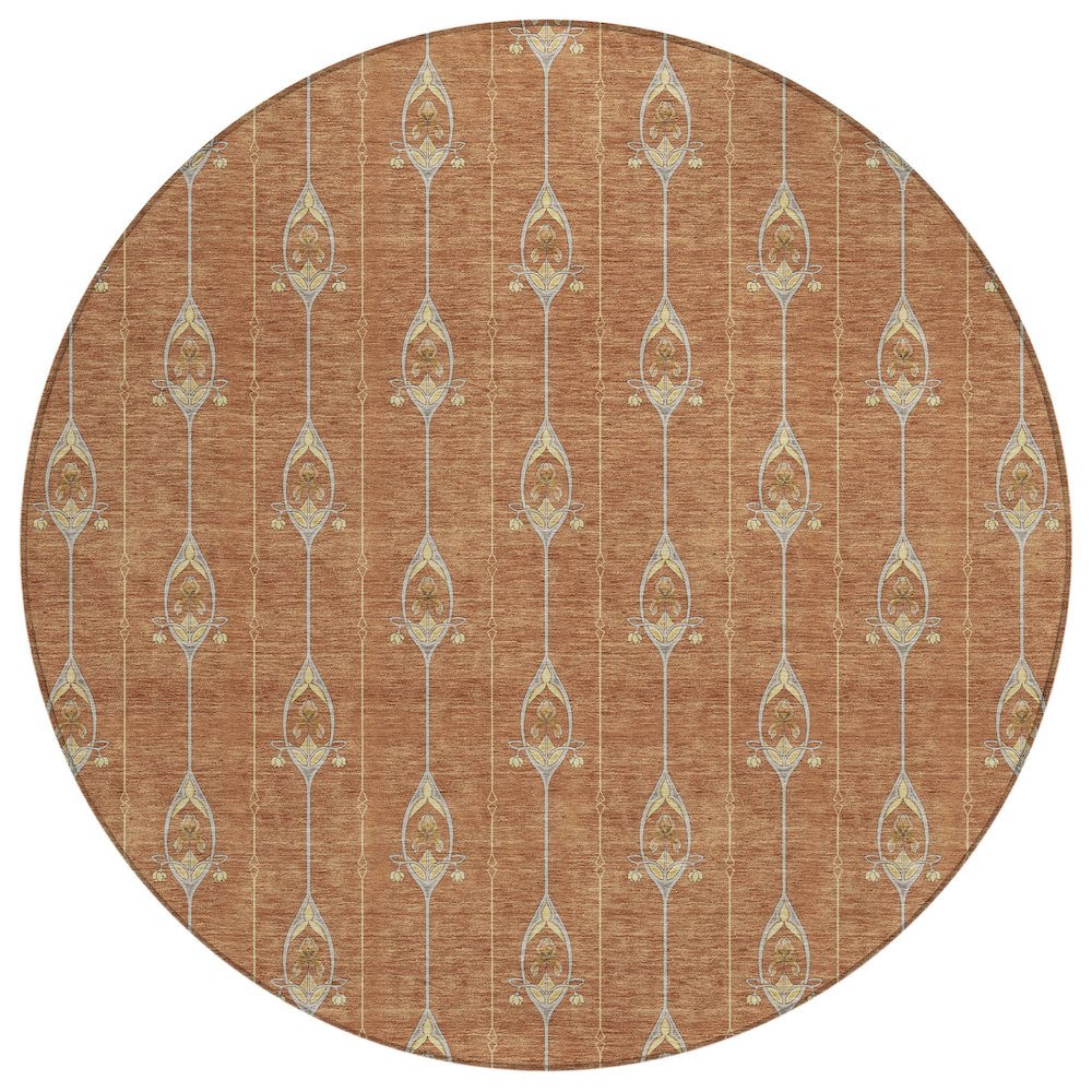 Machine Washable Indoor/Outdoor Chantille ACN2691 Orange 8' x 8' Round Rug. Picture 1