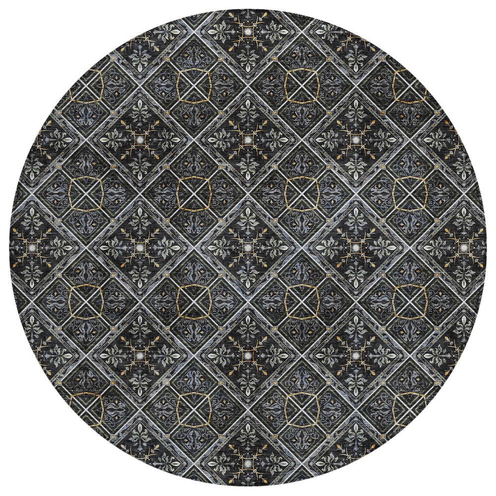 Machine Washable Indoor/Outdoor Chantille ACN2692 Black 8' x 8' Round Rug. Picture 1