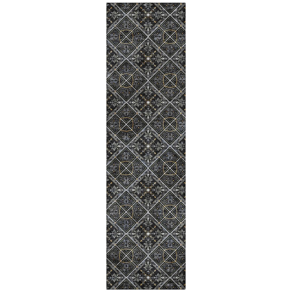 Machine Washable Indoor/Outdoor Chantille ACN2692 Black 2'3" x 7'6" Runner Rug. Picture 1