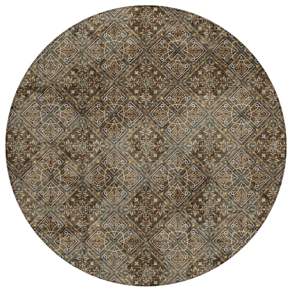 Machine Washable Indoor/Outdoor Chantille ACN2692 Brown 8' x 8' Round Rug. Picture 1