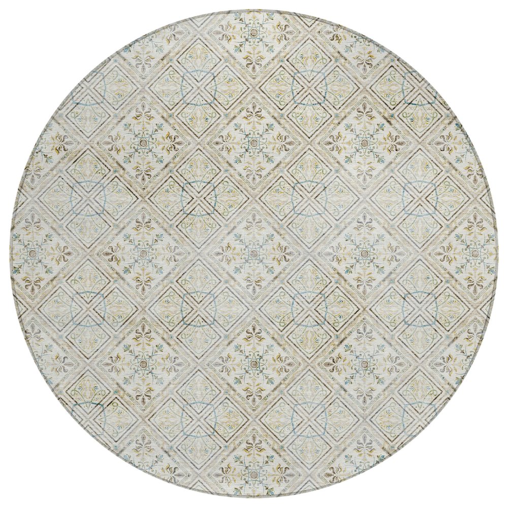Machine Washable Indoor/Outdoor Chantille ACN2692 Ivory 8' x 8' Round Rug. Picture 1